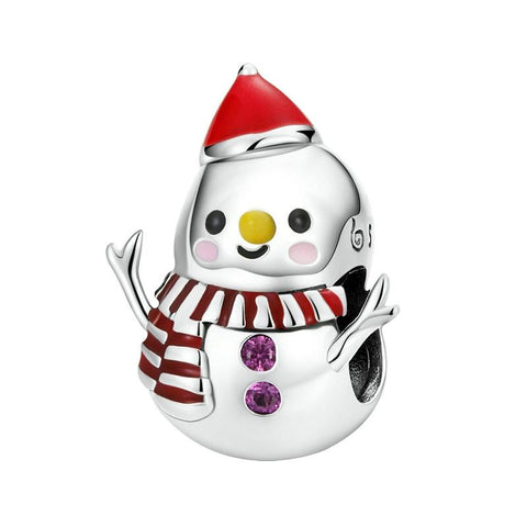 Snowman Enamel Sterling Silver Bead Charm Bracelet Necklace Pendant