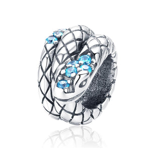 Coiled Snake Sterling Silver Zircon CZ Bead Charm Pendant Bracelet Necklace