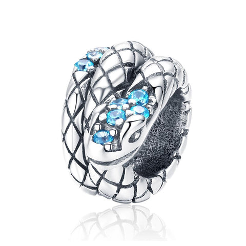 Coiled Snake Sterling Silver Zircon CZ Bead Charm Pendant Bracelet Necklace