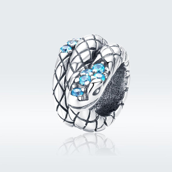 Coiled Snake Sterling Silver Zircon CZ Bead Charm Pendant Bracelet Necklace