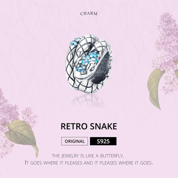 Coiled Snake Sterling Silver Zircon CZ Bead Charm Pendant Bracelet Necklace