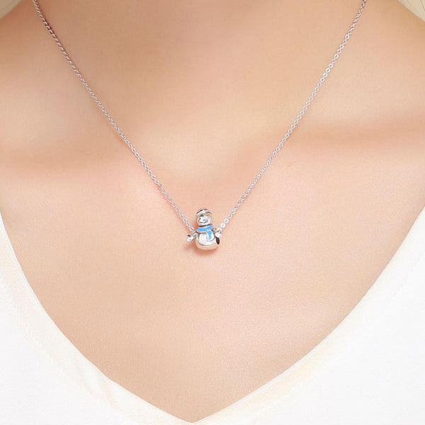 Blue Mr Snowman Enamel Sterling Silver Bead Charm Bracelet Necklace