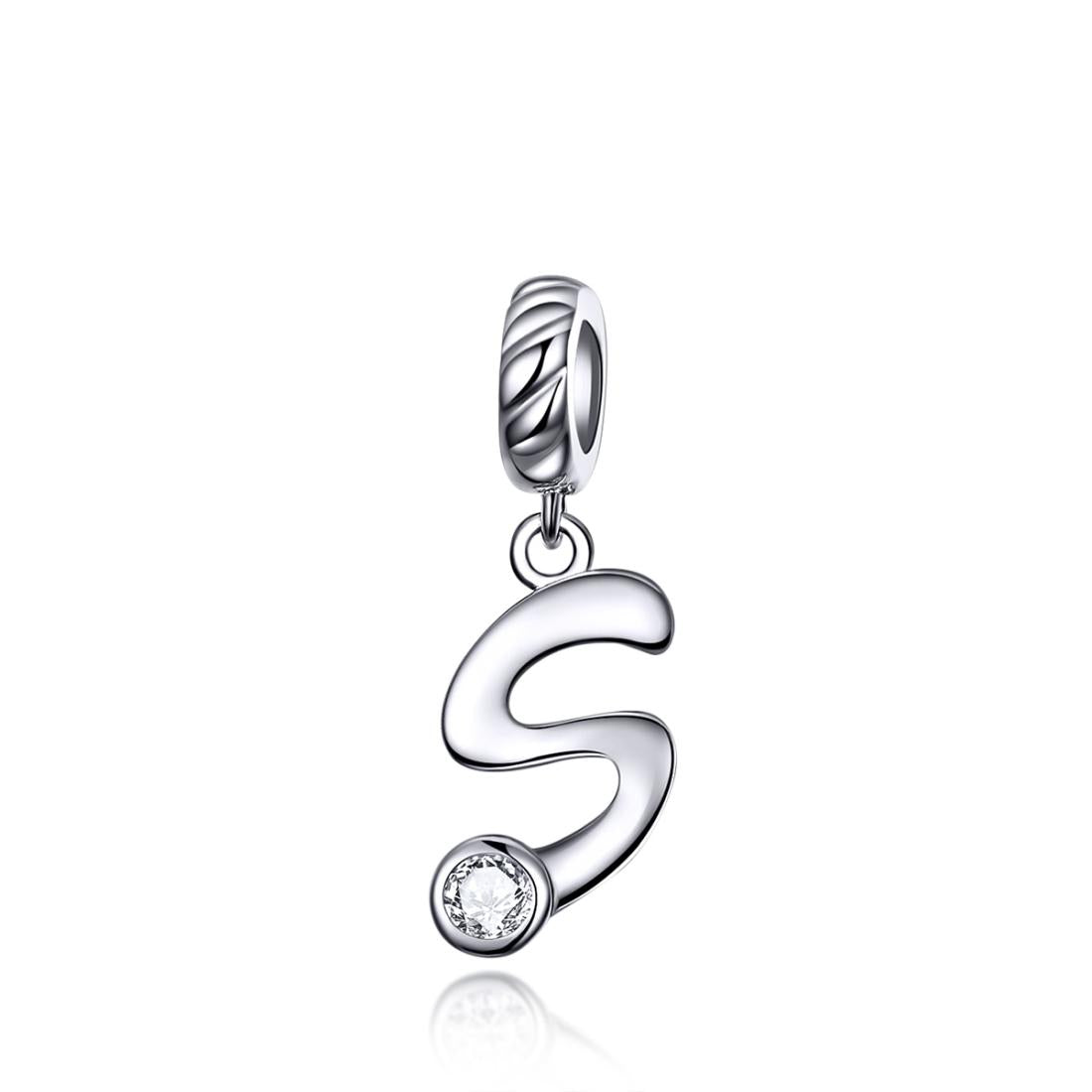 S Letter Initial Platinum Plated Sterling Silver Crystal Zircon Charm Bracelet Necklace