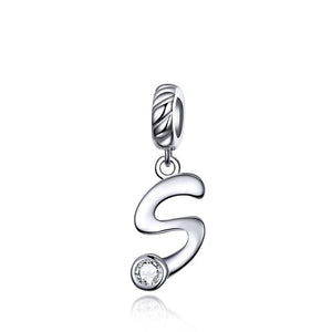 S Letter Initial Platinum Plated Sterling Silver Crystal Zircon Charm Bracelet Necklace