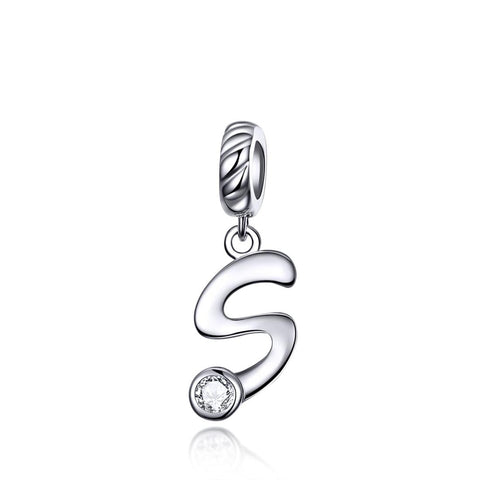 S Letter Initial Platinum Plated Sterling Silver Crystal Zircon Charm Bracelet Necklace