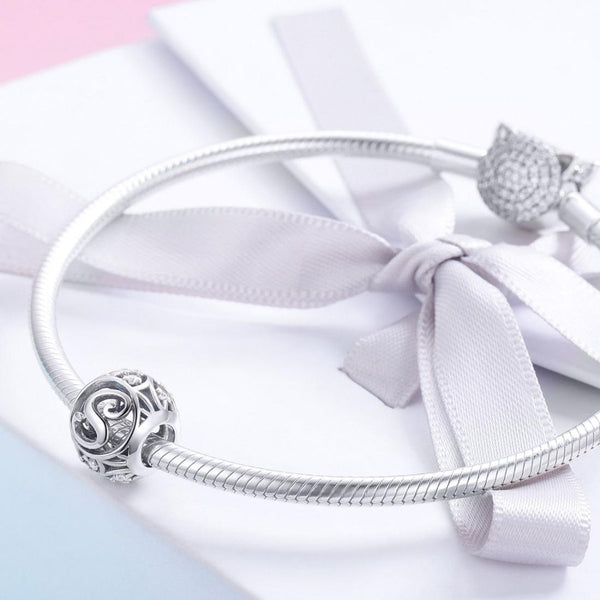 S Initial Letter Sterling Silver Zircon CZ Bead Charm Bracelet Necklace