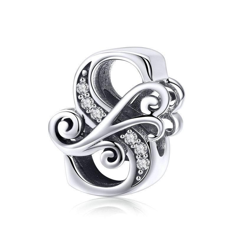 Initial Letter Gothic Victorian Sterling Silver Zircon CZ Bead Charm Bracelet S