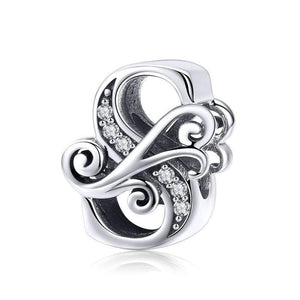 Initial Letter Gothic Victorian Sterling Silver Zircon CZ Bead Charm Bracelet S