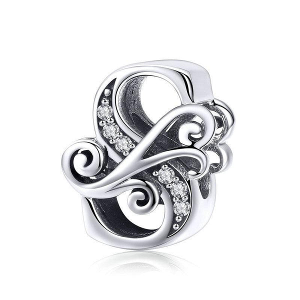 Initial Letter Gothic Victorian Sterling Silver Zircon CZ Bead Charm Bracelet S