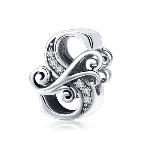 Initial Letter Gothic Victorian Sterling Silver Zircon CZ Bead Charm Bracelet S