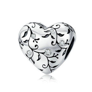 Retro Heart Enamel Sterling Silver CZ Bead Charm Pendant Bracelet Necklace