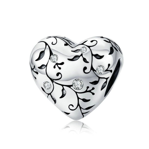 Retro Heart Enamel Sterling Silver CZ Bead Charm Pendant Bracelet Necklace