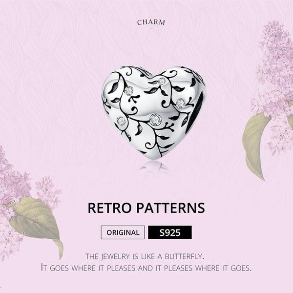 Retro Heart Enamel Sterling Silver CZ Bead Charm Pendant Bracelet Necklace