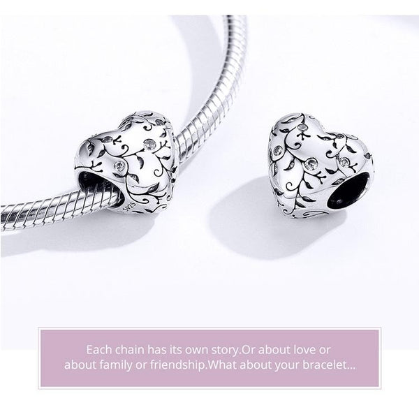 Retro Heart Enamel Sterling Silver CZ Bead Charm Pendant Bracelet Necklace