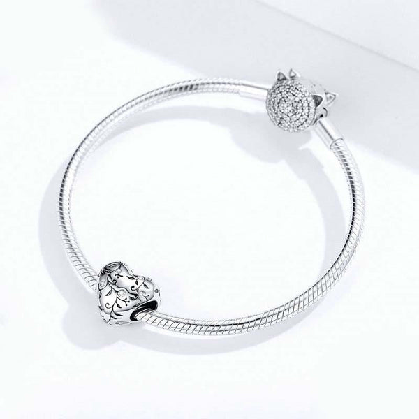 Retro Heart Enamel Sterling Silver CZ Bead Charm Pendant Bracelet Necklace