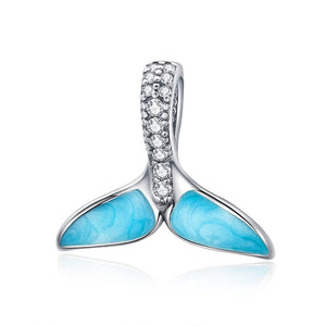 Blue Whale Tail  Enamel Sterling Silver Zircon CZ Bead Charm Bracelet Necklace