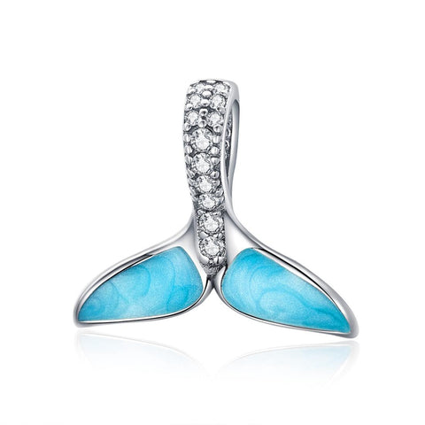 Blue Whale Tail  Enamel Sterling Silver Zircon CZ Bead Charm Bracelet Necklace