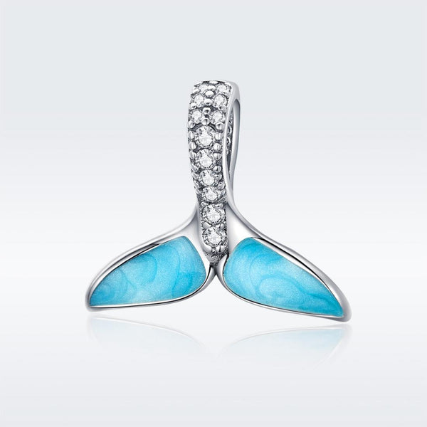 Blue Whale Tail  Enamel Sterling Silver Zircon CZ Bead Charm Bracelet Necklace