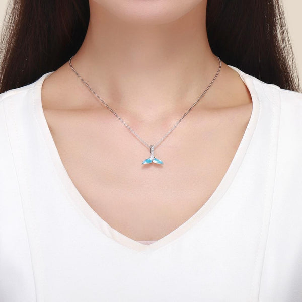 Blue Whale Tail  Enamel Sterling Silver Zircon CZ Bead Charm Bracelet Necklace