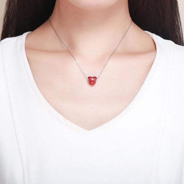 Red Love Heart Roses Enamel Sterling Silver Bead Charm Bracelet Necklace