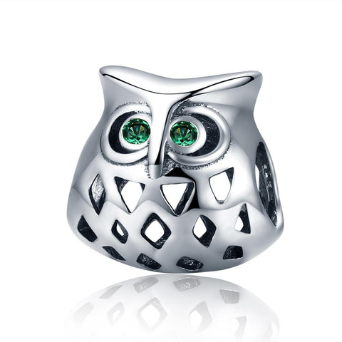 Owl Sterling Silver Zircon CZ Bead Charm Bracelet Necklace Pendant