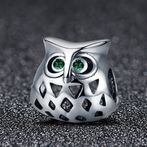 Owl Sterling Silver Zircon CZ Bead Charm Bracelet Necklace Pendant