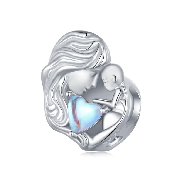 Forever Love Mother Child Moonstone Sterling Silver Bead Charm Bracelet Necklace