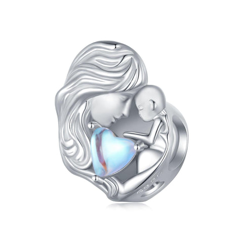 Forever Love Mother Child Moonstone Sterling Silver Bead Charm Bracelet Necklace