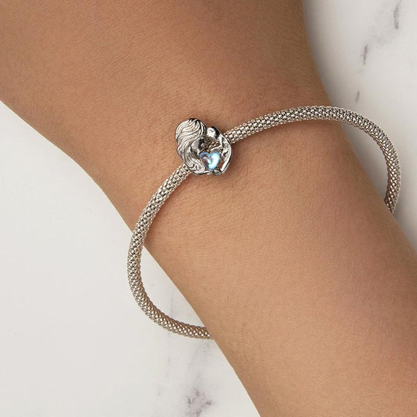 Forever Love Mother Child Moonstone Sterling Silver Bead Charm Bracelet Necklace