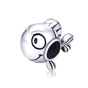 Happy Fish Sterling Silver Bead Charm Bracelet Necklace