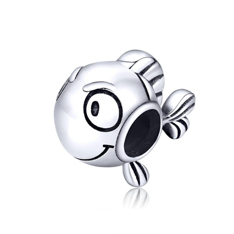 Happy Fish Sterling Silver Bead Charm Bracelet Necklace