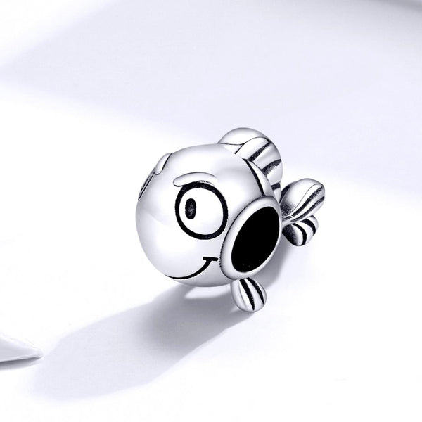 Happy Fish Sterling Silver Bead Charm Bracelet Necklace