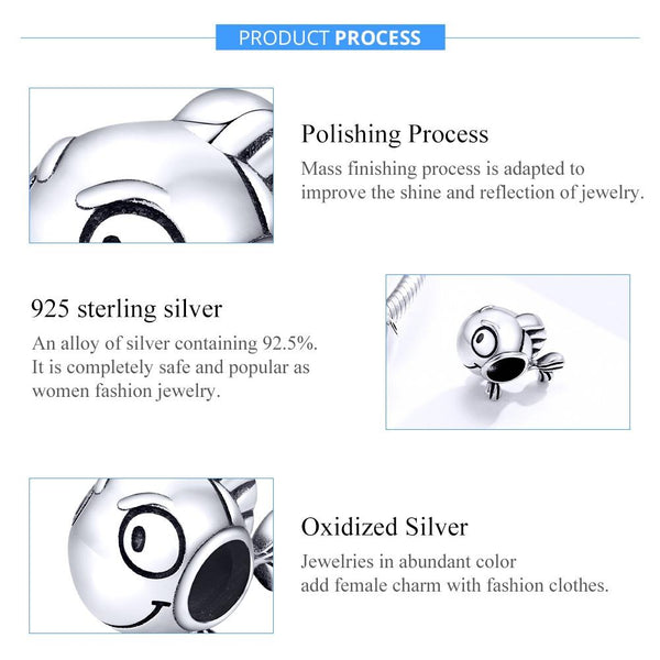 Happy Fish Sterling Silver Bead Charm Bracelet Necklace