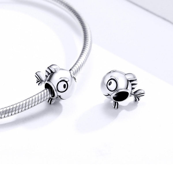Happy Fish Sterling Silver Bead Charm Bracelet Necklace