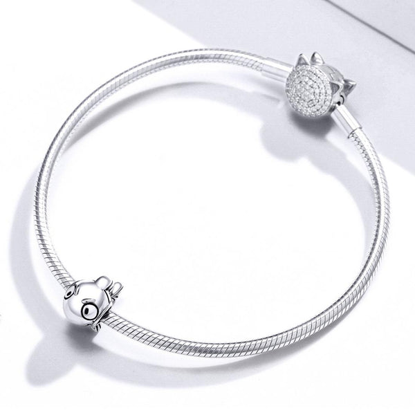 Happy Fish Sterling Silver Bead Charm Bracelet Necklace