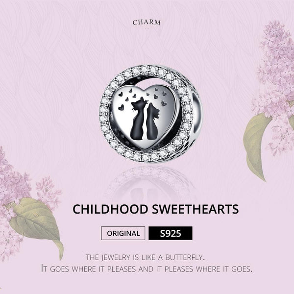 Love Cats Hearts Enamel Sterling Silver Zircon CZ Bead Charm Bracelet Necklace