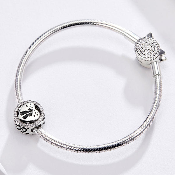 Love Cats Hearts Enamel Sterling Silver Zircon CZ Bead Charm Bracelet Necklace