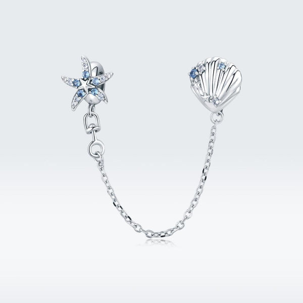 Starfish Shell Sterling Silver Zircon CZ Safety Chain For Bracelet
