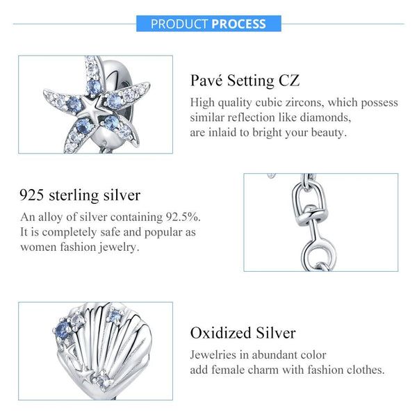 Starfish Shell Sterling Silver Zircon CZ Safety Chain For Bracelet
