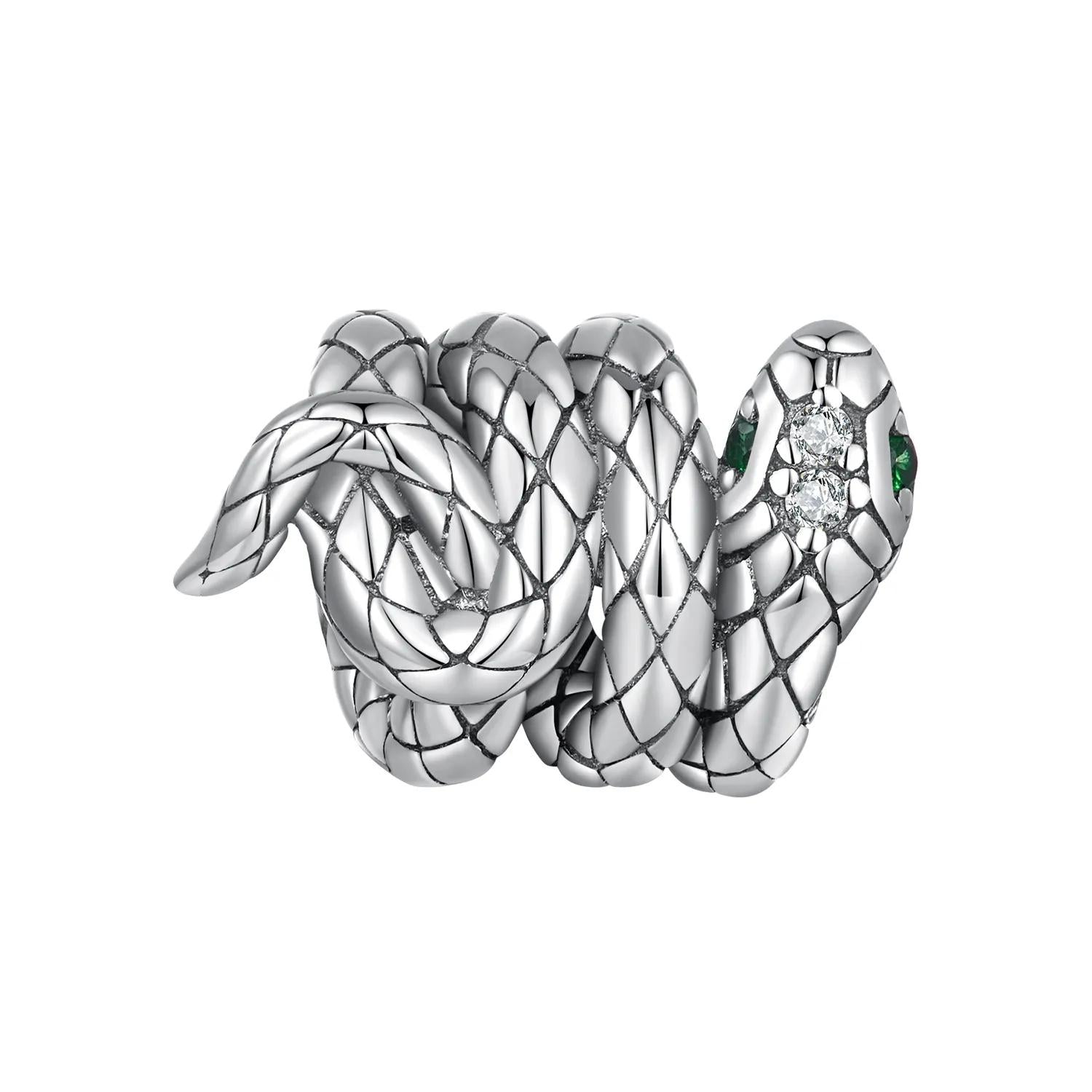 Coiled Snake Sterling Silver Zircon CZ Bead Charm Bracelet Necklace