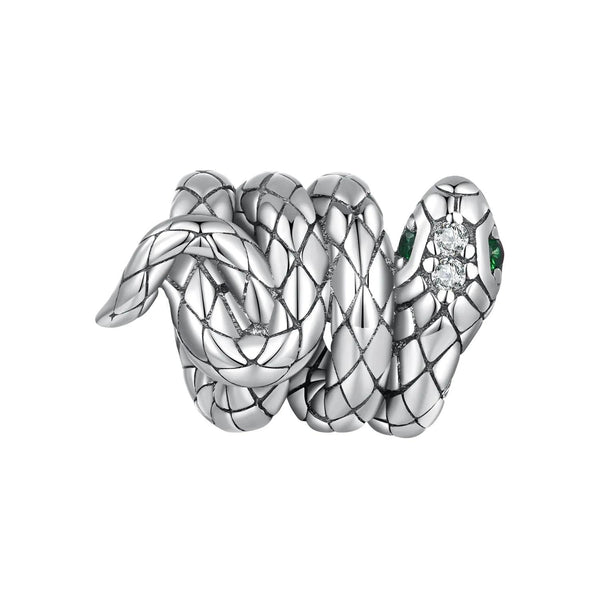 Coiled Snake Sterling Silver Zircon CZ Bead Charm Bracelet Necklace