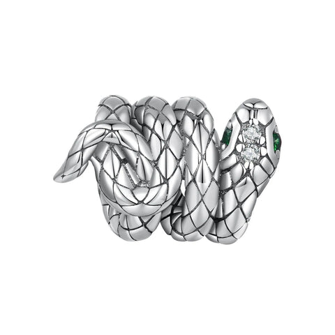 Coiled Snake Sterling Silver Zircon CZ Bead Charm Bracelet Necklace