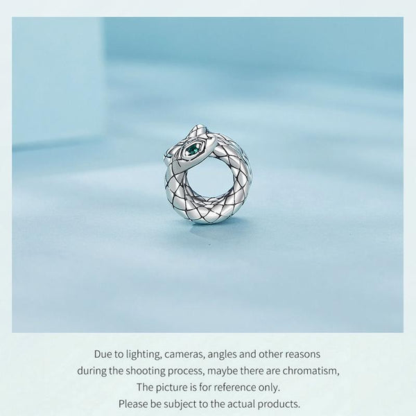 Coiled Snake Sterling Silver Zircon CZ Bead Charm Bracelet Necklace