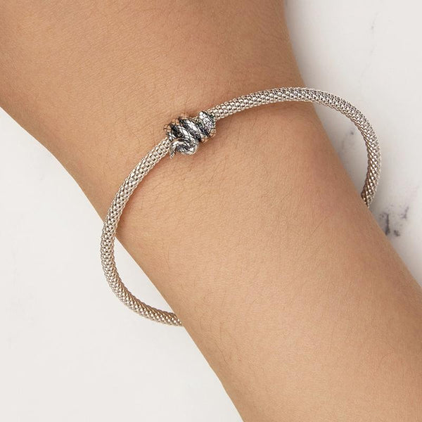 Coiled Snake Sterling Silver Zircon CZ Bead Charm Bracelet Necklace