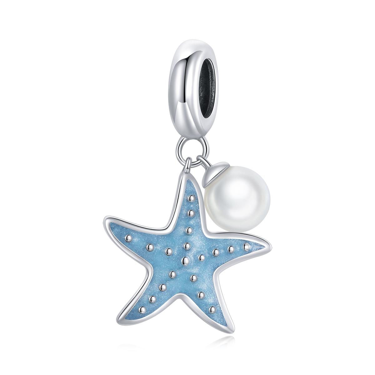 Starfish Faux Pearl Enamel Sterling Silver Bead Charm Pendant Bracelet Necklace