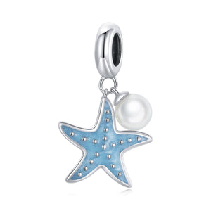 Starfish Faux Pearl Enamel Sterling Silver Bead Charm Pendant Bracelet Necklace