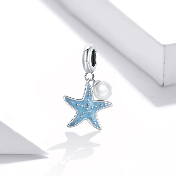Starfish Faux Pearl Enamel Sterling Silver Bead Charm Pendant Bracelet Necklace