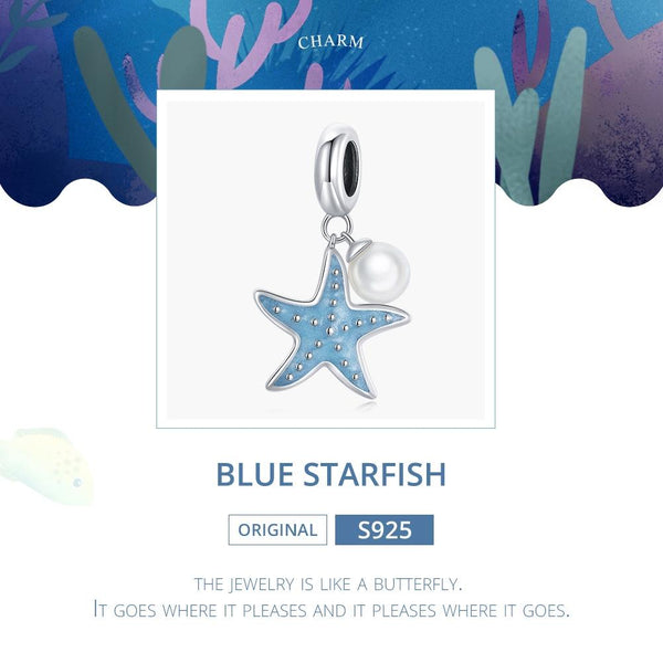 Starfish Faux Pearl Enamel Sterling Silver Bead Charm Pendant Bracelet Necklace