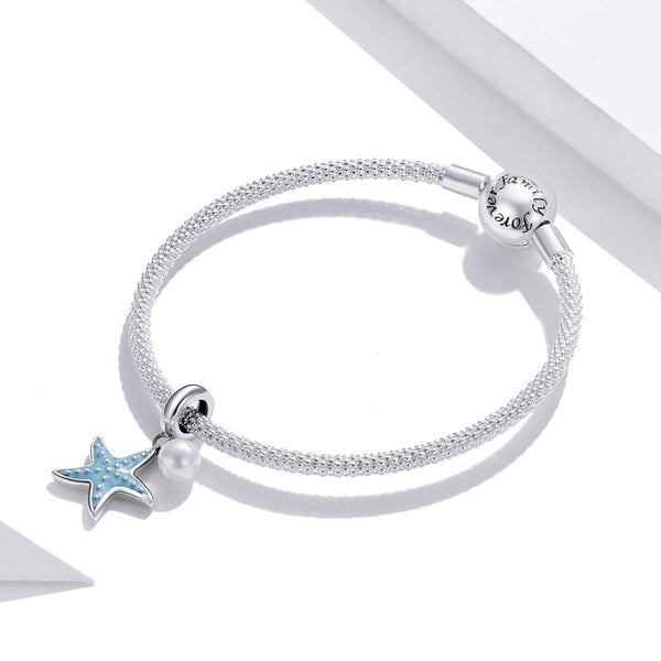 Starfish Faux Pearl Enamel Sterling Silver Bead Charm Pendant Bracelet Necklace