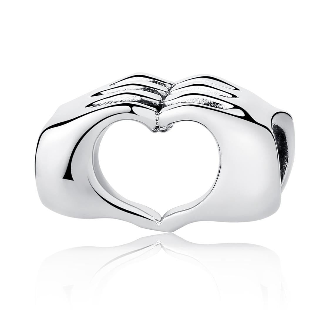 Heart In Hands Sterling Silver Bead Charm Pendant Bracelet Necklace